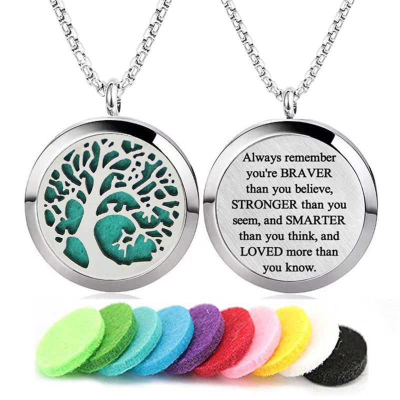GFONDINGD Aromatherapy Essential Oil Diffuser Necklace 316L Stainless Steel Locket Pendant with 24 Inch Chain(Tree of Life) - Image 1